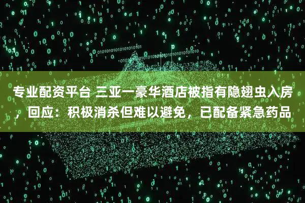 专业配资平台 三亚一豪华酒店被指有隐翅虫入房，回应：积极消杀但难以避免，已配备紧急药品
